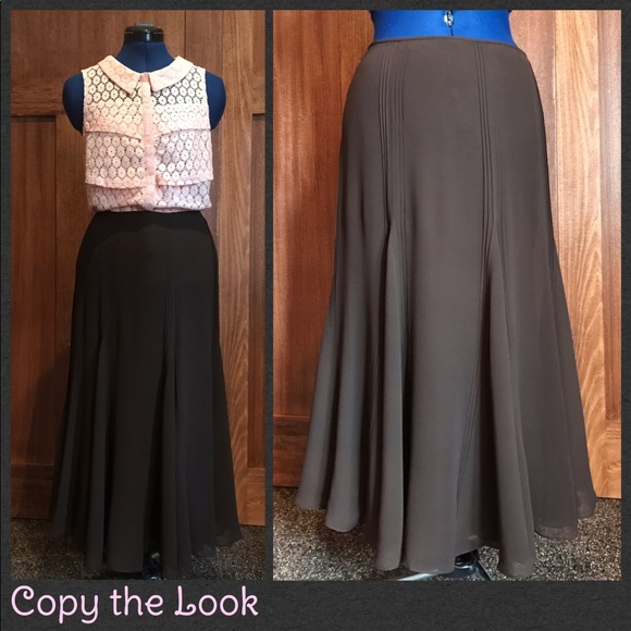 Lauren by Ralph Lauren Brown Silk Maxi Skirt - Picture 2 of 8